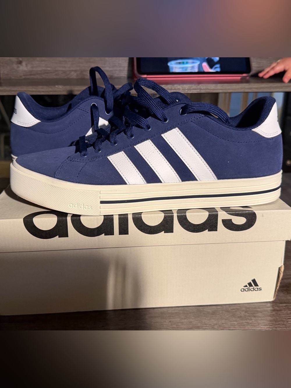 Adidas Navy and White Low-Top Skate-Inspired Sneakers